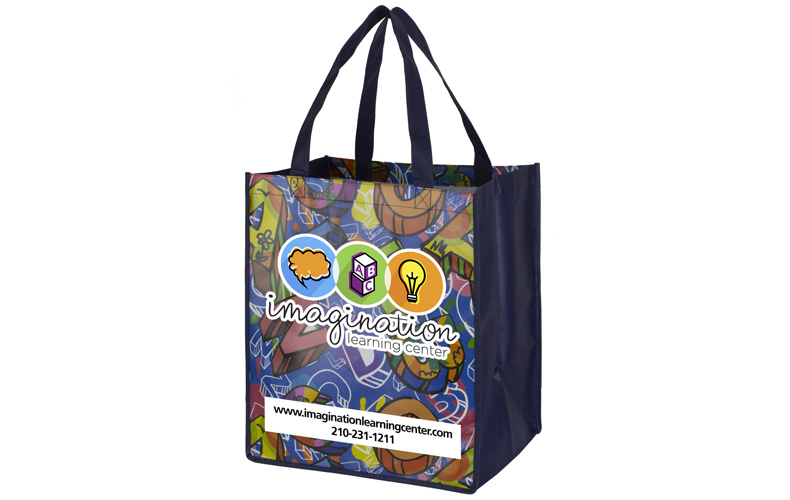 13” W x 13” H Full Color Import Air Ship Glossy Lamination Grocery Shopping Tote Bags